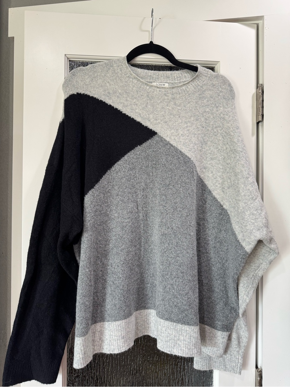 J. Crew Men's Diagonal Colorblock Crewneck Sweater - Gray & Black